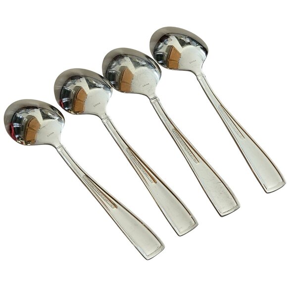 4 Reed Barton Benson Spoon 6" stainless vtg Outline Flat Tip minimalist retro r - Picture 4 of 11